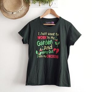 🐓 SunFrog Shirts Garden Chicken Graphic Tee Green Funny Farm Shirt Size L